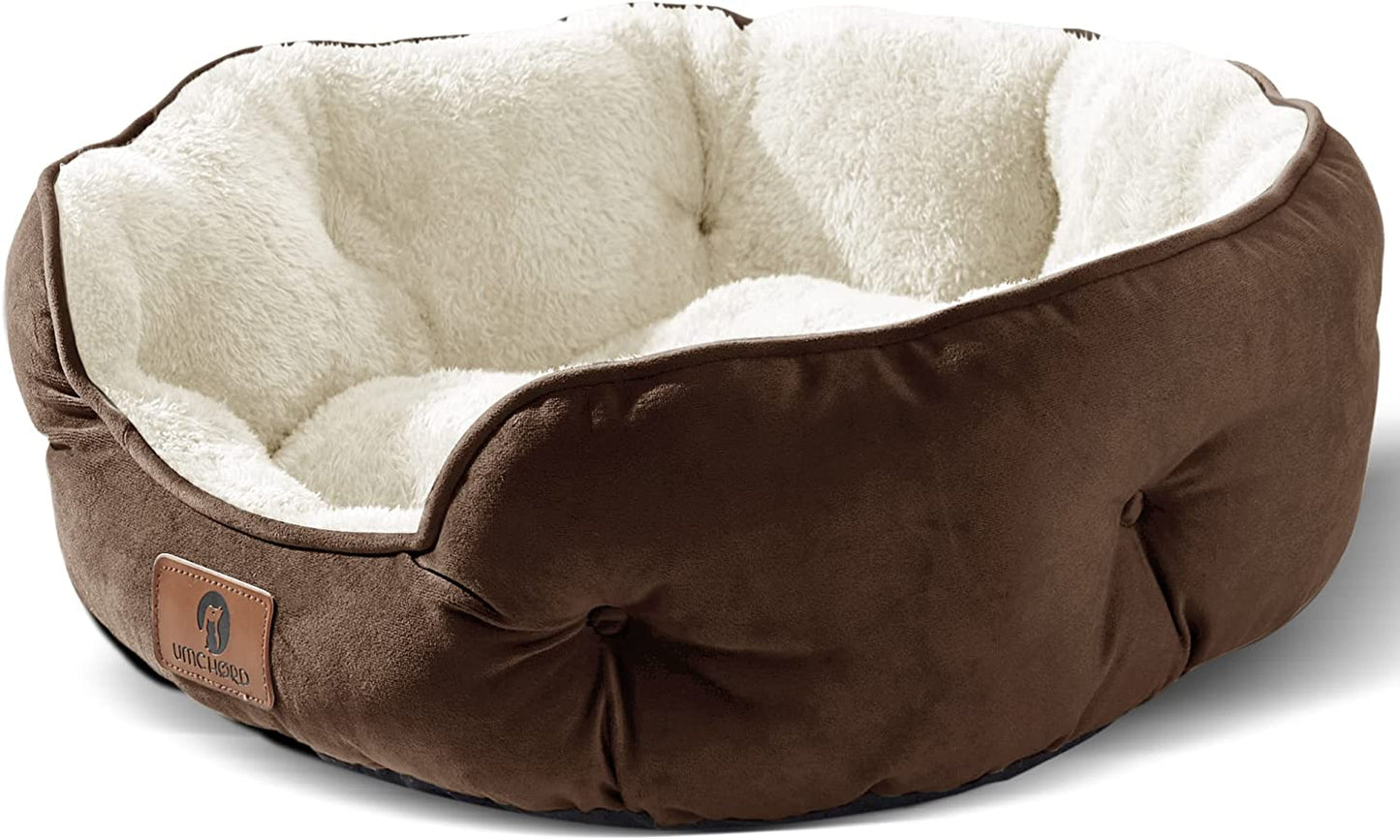 Small Dog and Cat Bed – Extra Soft, Machine Washable Pet Bed with Anti-Slip, Water-Resistant Bottom, Perfect for Puppies, Kittens, and Indoor Pets, Brown, Size 20-Inch