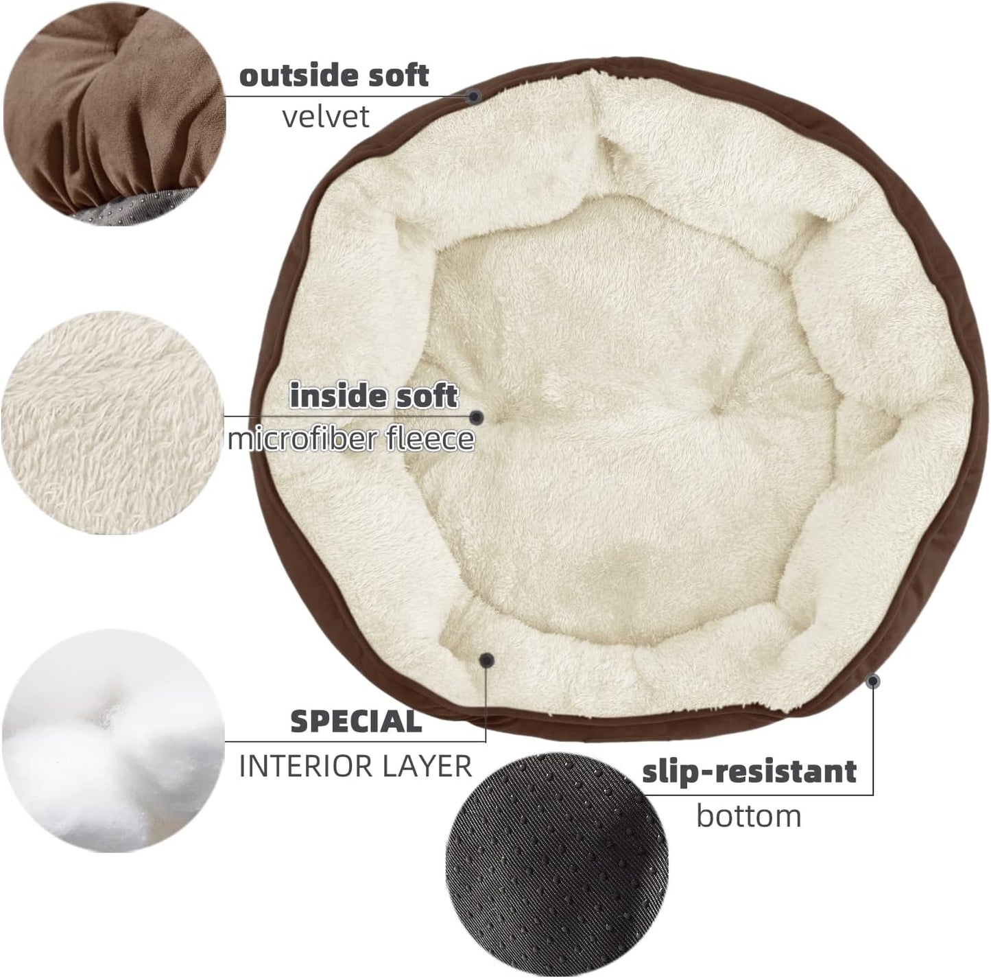 Small Dog and Cat Bed – Extra Soft, Machine Washable Pet Bed with Anti-Slip, Water-Resistant Bottom, Perfect for Puppies, Kittens, and Indoor Pets, Brown, Size 20-Inch