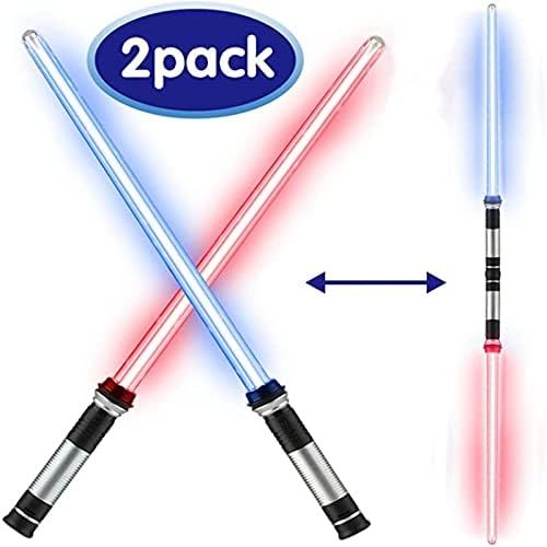 Lightsaber Kids - 2 Pack - LED Light Up Saber With Sound Retractable 7 Colors Light Saber Sword! Excellent Gift for Boys!