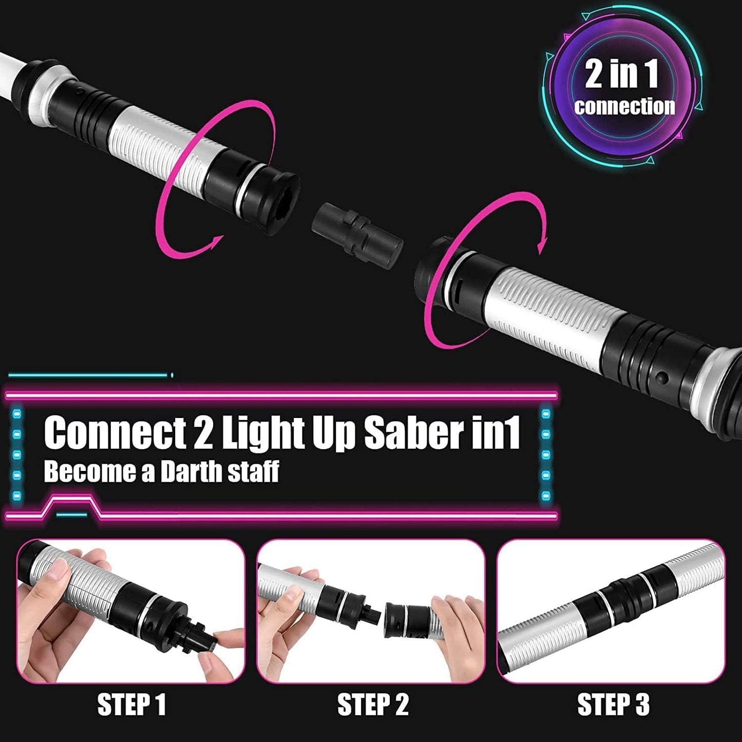 Lightsaber Kids - 2 Pack - LED Light Up Saber With Sound Retractable 7 Colors Light Saber Sword! Excellent Gift for Boys!