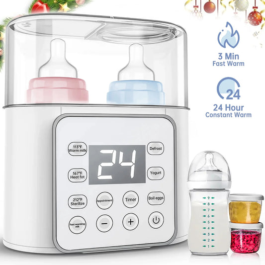 9-In-1 Portable , Baby Bottle Sterilizer, Double Bottle Breast Milk Warmer with LCD Display, Timer & 24H Temperature Control