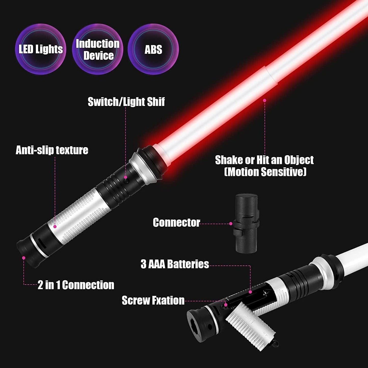 Lightsaber Kids - 2 Pack - LED Light Up Saber With Sound Retractable 7 Colors Light Saber Sword! Excellent Gift for Boys!