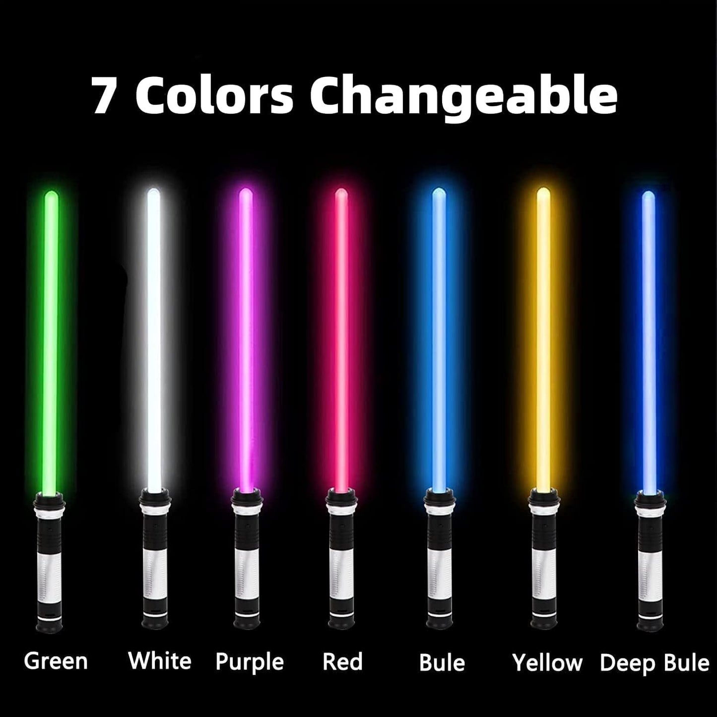 Lightsaber Kids - 2 Pack - LED Light Up Saber With Sound Retractable 7 Colors Light Saber Sword! Excellent Gift for Boys!