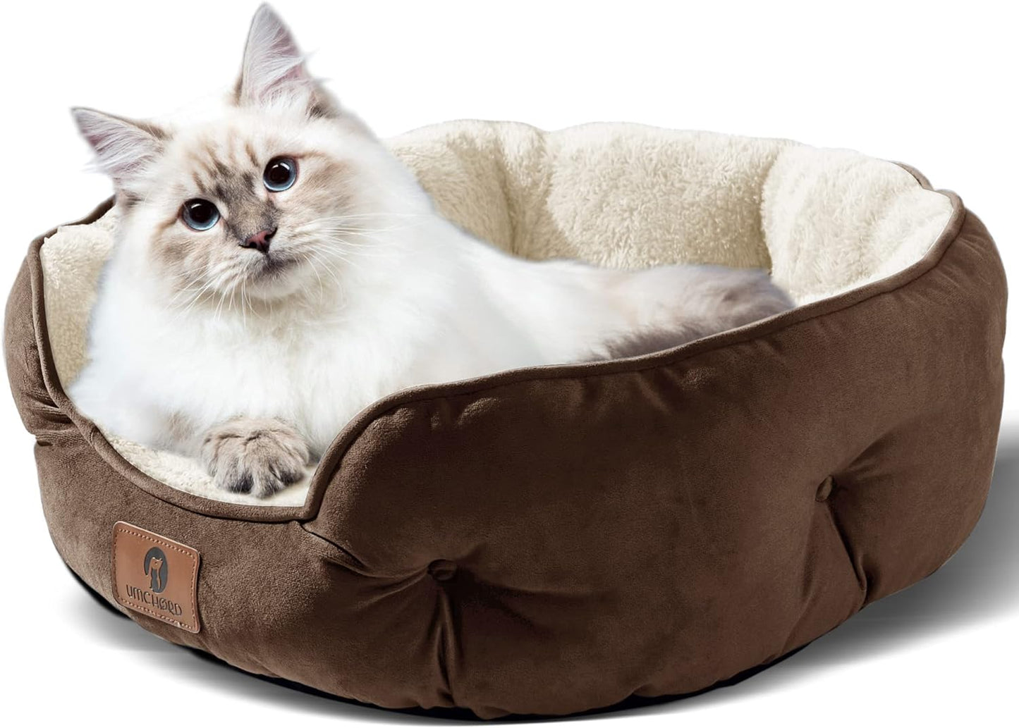 Small Dog and Cat Bed – Extra Soft, Machine Washable Pet Bed with Anti-Slip, Water-Resistant Bottom, Perfect for Puppies, Kittens, and Indoor Pets, Brown, Size 20-Inch 